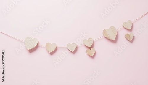 Wooden Heart Garland String Decoration Isolated on Transparent Background