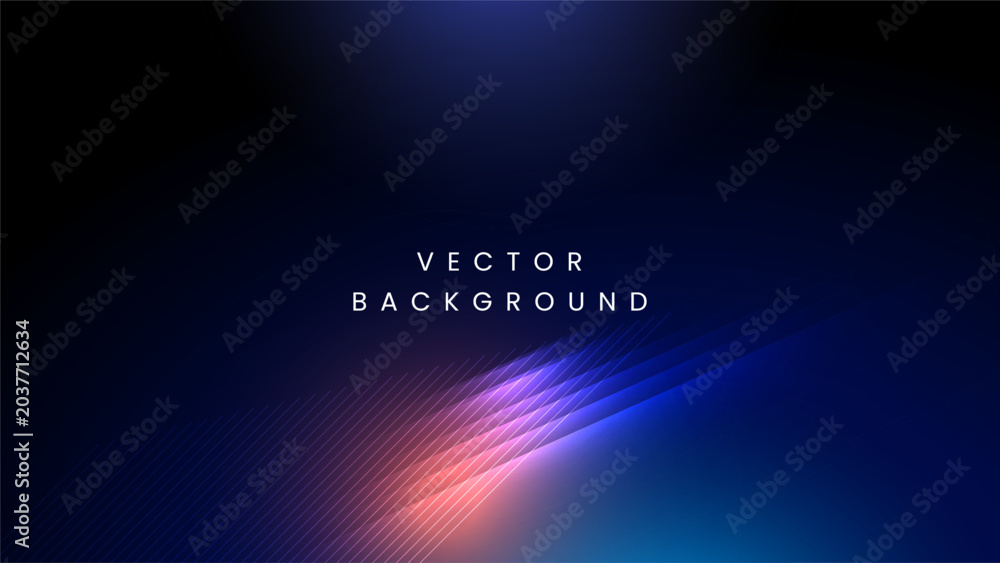 Naklejka premium Futuristic abstract technology background with glowing blue light streaks or purple laser beams and thin diagonal lines on a dark navy gradient backdrop