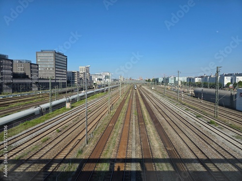 railway in the city looking towards Munich Central Station in Germany