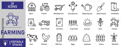 A set of 21 farming line icons