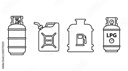 Fotografía Gas container and fuel canister line icon set