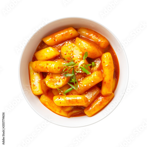 Tteokbokki in a bowl isolated on transparent background