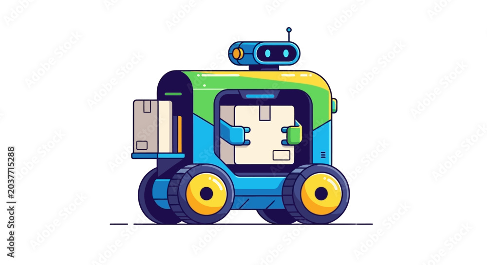 Naklejka premium Futuristic Autonomous Delivery Robot with Cargo Compartment.