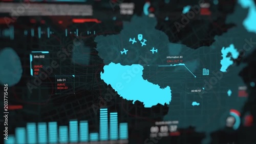Futuristic HUD Interface Displaying Global Map Tracking with Flight Data and Analytics