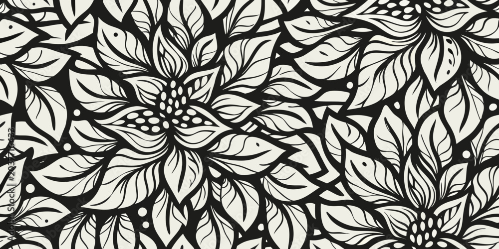 Obraz premium Black and white floral pattern a high contrast decorative design