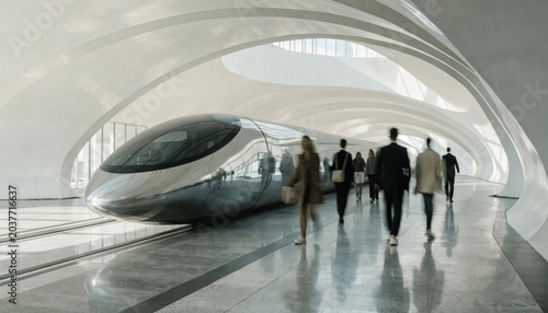 Futuristic hyperloop train pod awaiting departure in high-tech minimalist station ultra fast transport concept featuring sleek design and modern environment