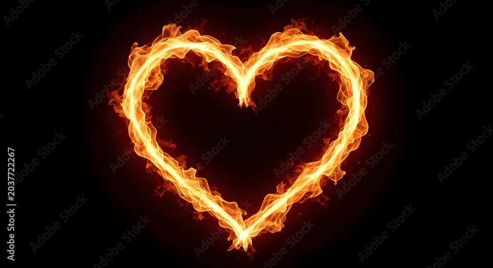 Fototapeta premium Fiery heart shape made of flames against a dark background passion and love concept