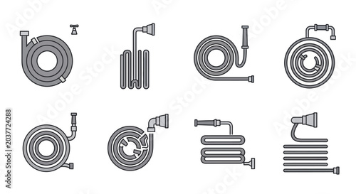 Foto Set of water hoses illustrations on white background for various applications