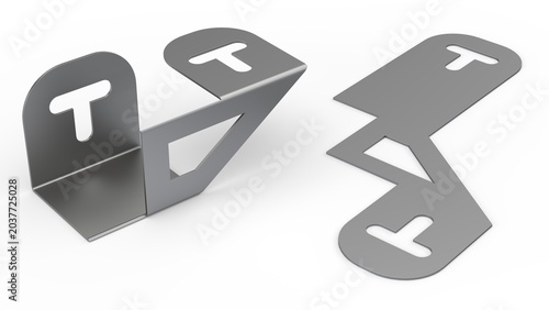 Bent Metal Plate. Isolated. White background. 3D render