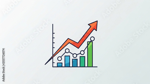 Business Growth Chart with Increasing Bar Graph and Upward Arrow on White Background