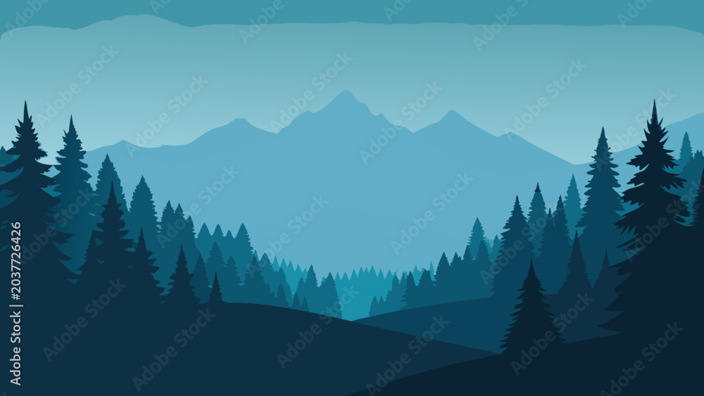 Fototapeta premium Foggy Pine Forest Landscape