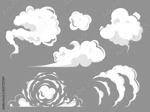 Set of Cartoon Smoke and Dust Clouds Vector Illustration for Animation and Game Design