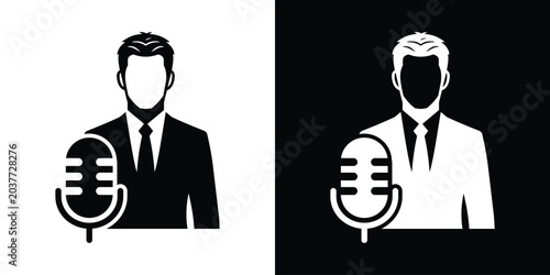 Foto Vector icon of a male news anchor, broadcaster, or podcaster behind a classic microphone