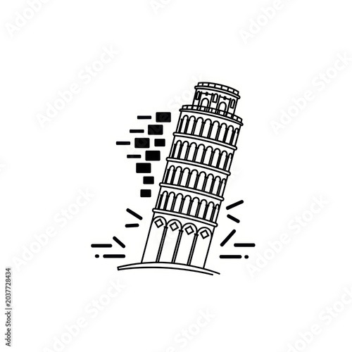 Leaning tower of pisa icon, italy landmark vector illustration