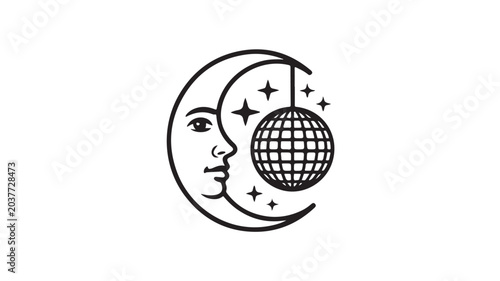 Obraz na płótnie Elegant Minimalist Vector Logo Moon Face Disco Ball Black