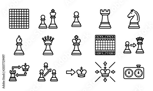 Photos Chess Icons Set, Strategy Game Pieces Vector Graphics, Board Game Elements, Stra