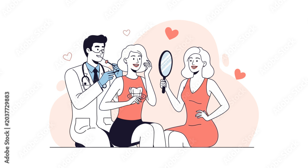 Fototapeta premium Cosmetic Procedure Doctor Performing Treatment on Woman with Mirror Reflection