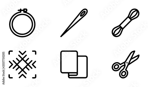 Bild auf Leinwand Embroidery Icons Set, Sewing Tools Vector Graphics, Crafting Supplies Collection