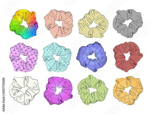 Colorful Fabric Scrunchies Set with Various Patterns and Colors for Hair Styling Accessori