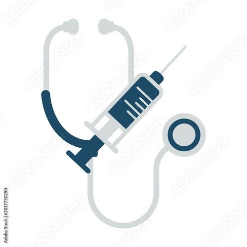 Medical stethoscope and syringe healthcare symbol