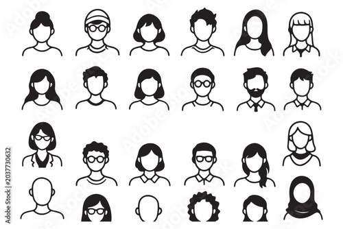 People Avatar Line Editable Icons set. Vector illustration in modern thin line style of people portraits of different ages and nationalities in a minimalist style. Isolated on white background.