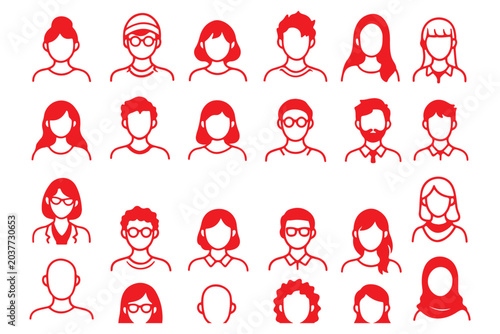 People Avatar Line Editable Icons set. Vector illustration in modern thin line style of people portraits of different ages and nationalities in a minimalist style. Isolated on white background.