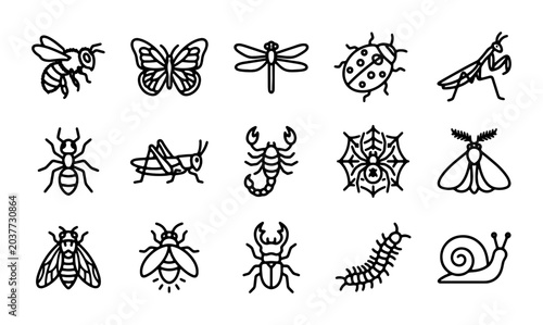 Bilde på lerret Insect Icons Collection: Vector Graphics of Bees, Butterflies, Ladybugs, Spiders