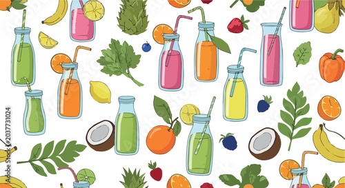 Fresh Healthy Juice Bar Seamless Vector Pattern Background Design Illustration