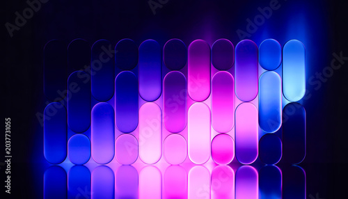 3D neon capsule pattern with blue pink light reflection