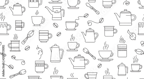 Minimal Coffee Line Art Seamless Vector Pattern Background Design Illustration