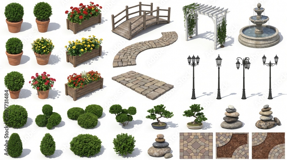 Fototapeta premium Set of different garden trees and indoor plant icons for home decoration design