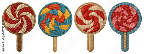 PNG Colorful embroidered lollipop designs on transparent background