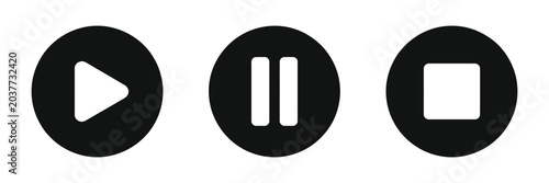 Quadro su tela Play pause stop media icons, audio video player button styles, modern user interface symbols for recording, streaming platforms and mobile applications