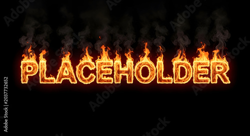Fiery text spelling placeholder in flames against a black background dramatic lighting