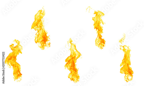 Foto Isolated flame clusters on a white background are ideal for digital art, design, and visual effects, especially perfect for energy explosion scenes