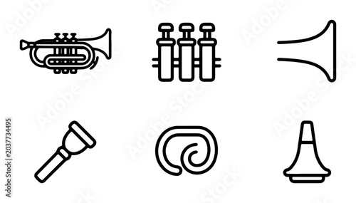 Fotografía Vector Icons: Trumpet, Valves, Bell, Mouthpiece, Tubing, and Mute Set for Music