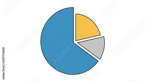 Colorful Pie Chart with Blue Yellow Gray Sections on White Background