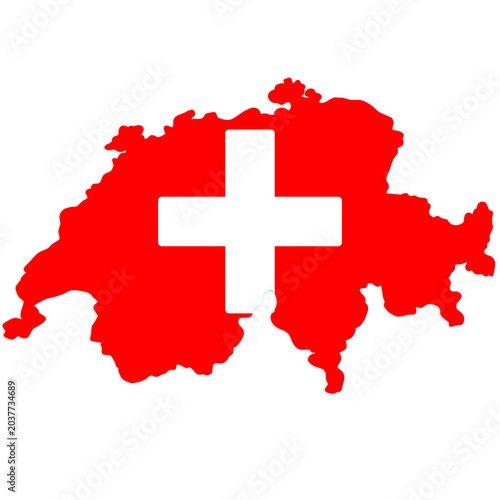 Switzerland map with national flag silhouette design isolated for travel and education concepts