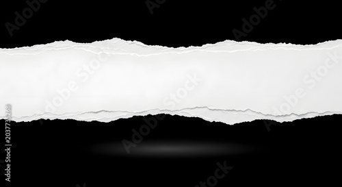 Torn paper edges on black background with shadow ripped paper texture dramatic presentation