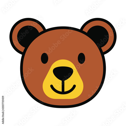 Cute Brown Bear Head Icon Featuring A Friendly Smiling Expression For Children And Education