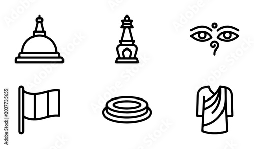 Obraz na płótnie Buddhist Temple Icons, Stupa Symbols, Prayer Flag, Monk Robe, Third Eye Art, Rel
