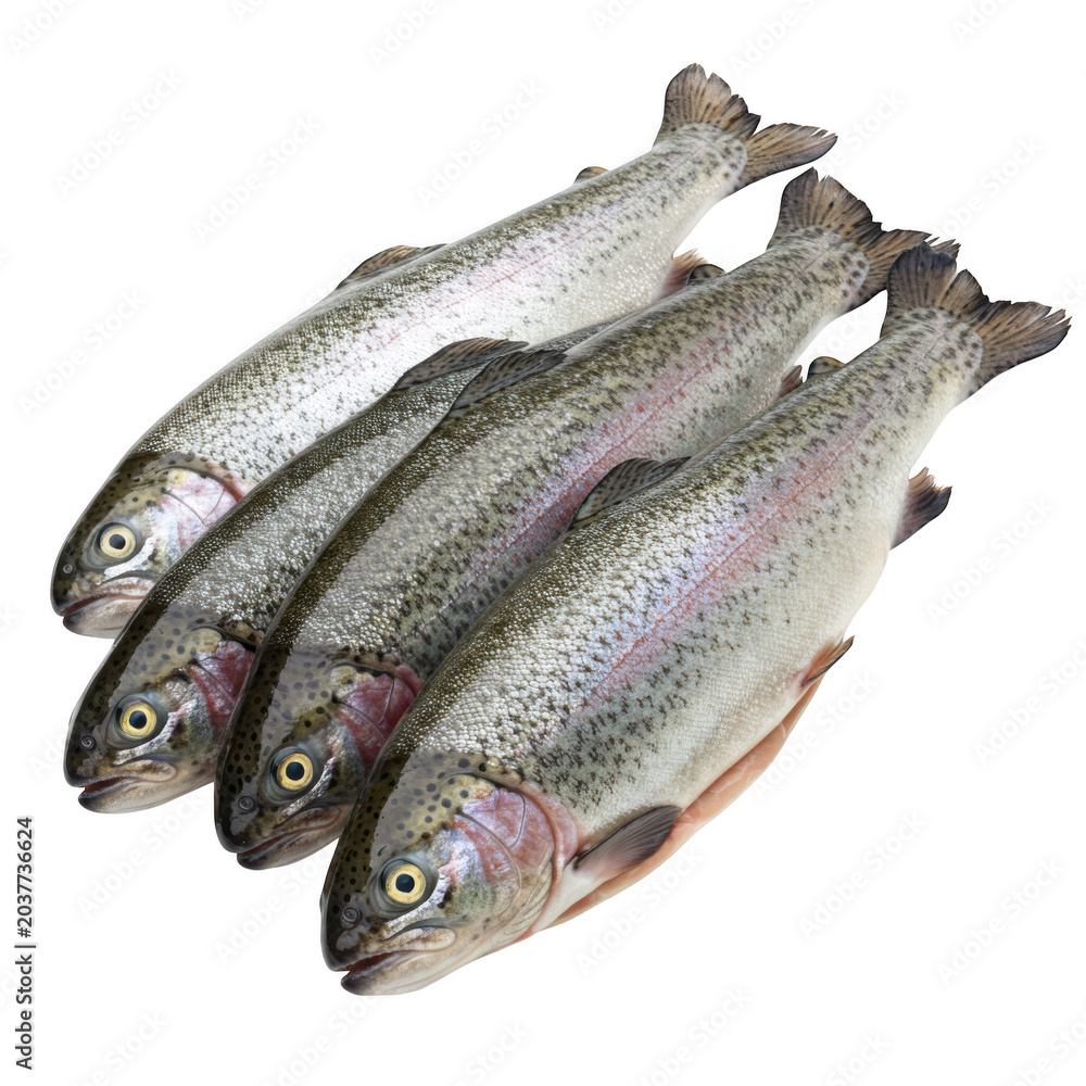 Obraz premium Four fresh rainbow trout ready for cooking