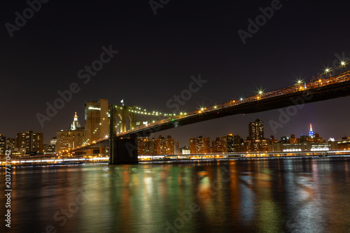 Brooklyn Bridge Illuminated at Night in New York