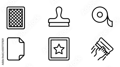 Bild auf Leinwand Screen Printing Icons Set, Silk Screen Stencil Tools, Graphic Design Elements, D
