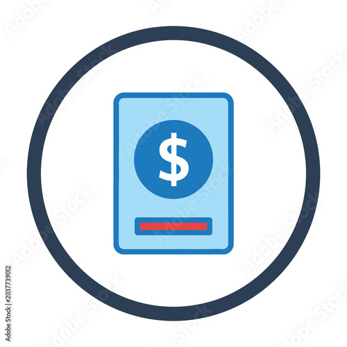 Blue dollar bill icon on white background