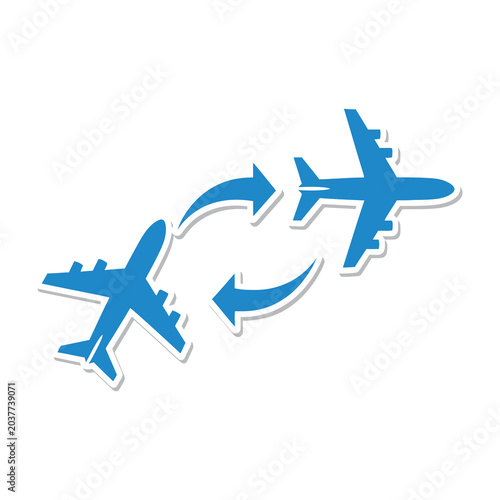 Blue Airplane Icon with Exchange Arrows Symbolizing Flight Transfer and Connecting Travel Routes