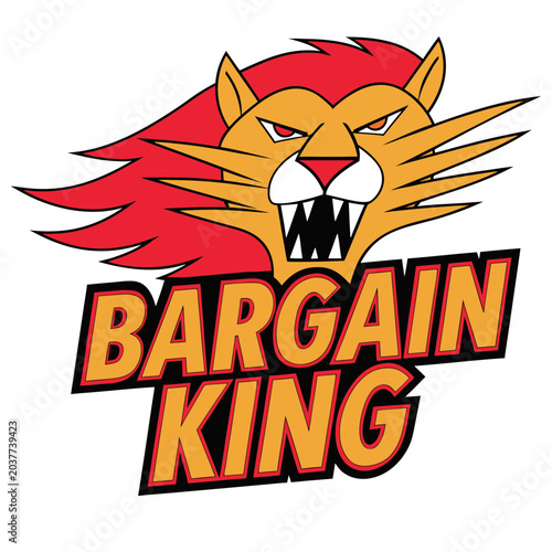 Aggressive lion head mascot logo design with red flowing mane and sharp fangs isolated on transparent background for sports team.