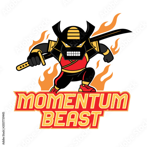 Black samurai warrior robot character holding katana sword surrounded by burning flames isolated on transparent background design.