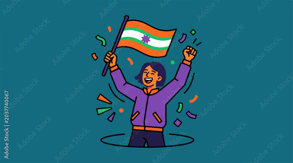 Fototapeta premium Man holding Indian flag celebrating.