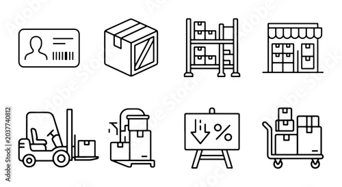 Warehouse Logistics Icons Set: Shipping, Storage, Delivery, and Inventory Management Icons for Business and Industry